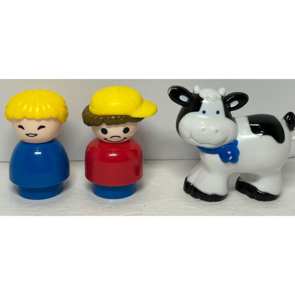 Fisher-Price Little People Chunky Figures Boy Cow Farm Animal Toy Set Vintage‎